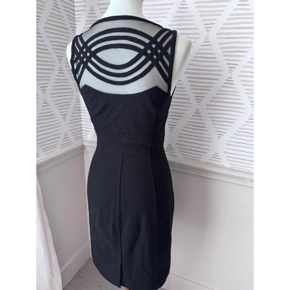 Susana Monaco Women’s Small Black Felt & Mesh Arched Geometric Bodycon Dress - Picture 7 of 10